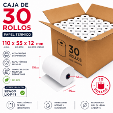 Caja de 30 rollos papel térmico 110x55x12 mm BPA