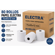 Pack 80 rollos papel Electra 75x65x12 para impresora