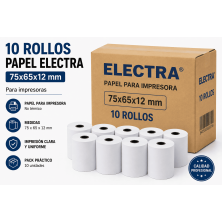 Pack 10 rollos papel Electra 75x65x12 para impresora